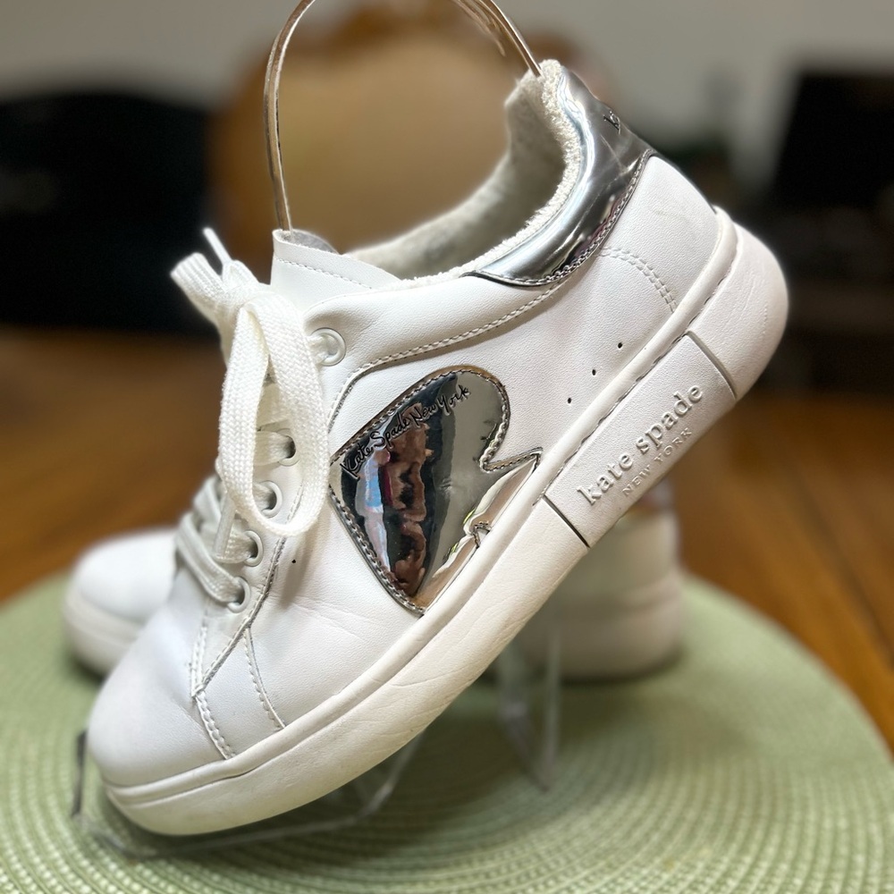 Kate Spade White Sneakers with Metallic Heart - Picture 5 of 10